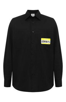 Мужского хлопковая рубашка VETEMENTS черного цвета по цене 63200 руб., арт. UA53SH500B 1001/M | Фото 1 Мужского хлопковая рубашка VETEMENTS черного цвета, арт. UA53SH500B 1001/M | Фото 1 (Манжеты: На пуговицах; Воротник: Кент; Случай: Повседневный; Стили: Гранж; Принт: Однотонные)
