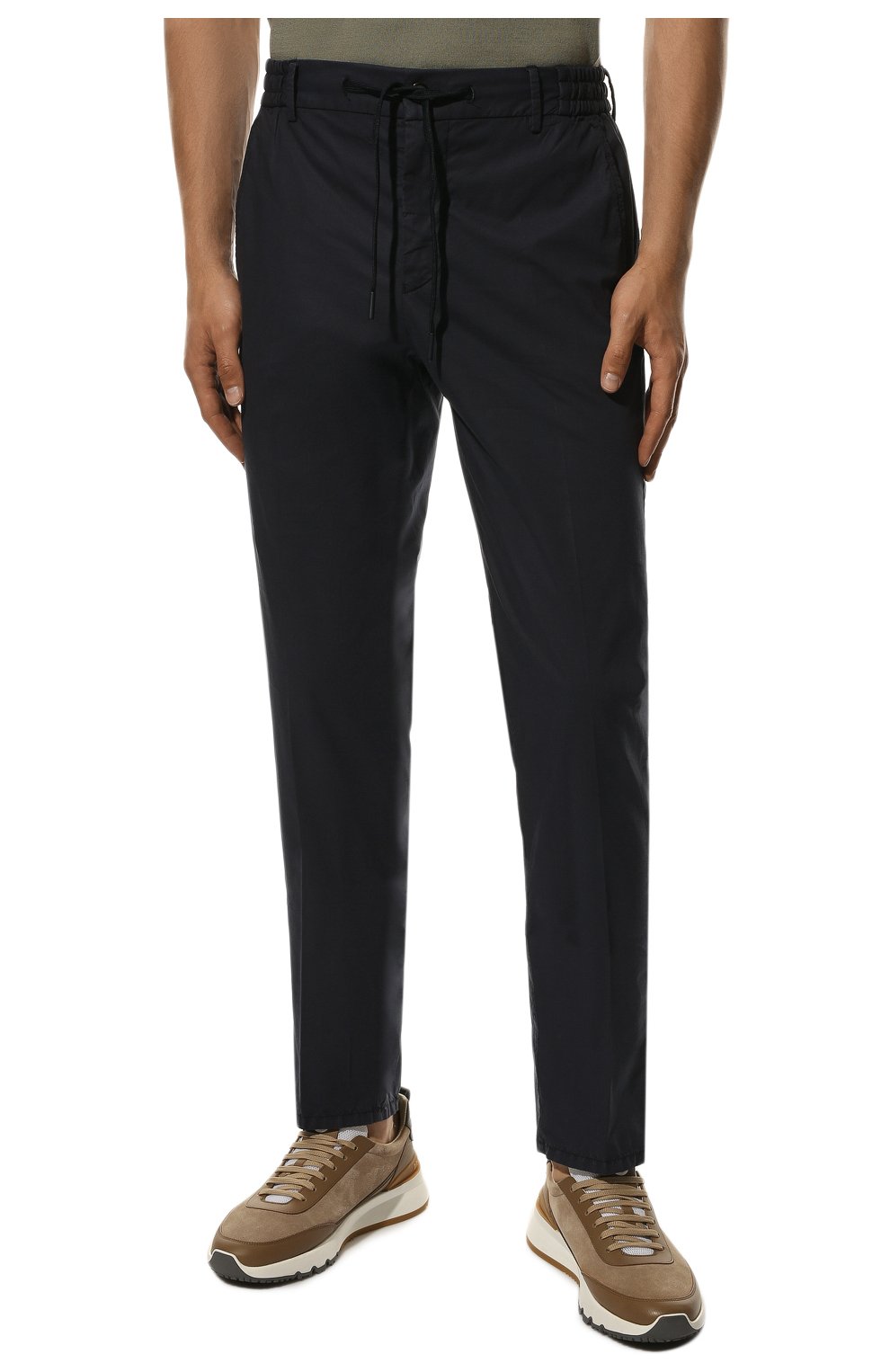 Мужские брюки BERWICH темно-синего цвета, арт. SPIAGGIA/TS0465X | Фото 3 (Длина (брюки, джинсы): Стандартные; Случай: Повседневный; Материал внешний: Хлопок, Лиоцелл, Растительное волокно; Стили: Кэжуэл)