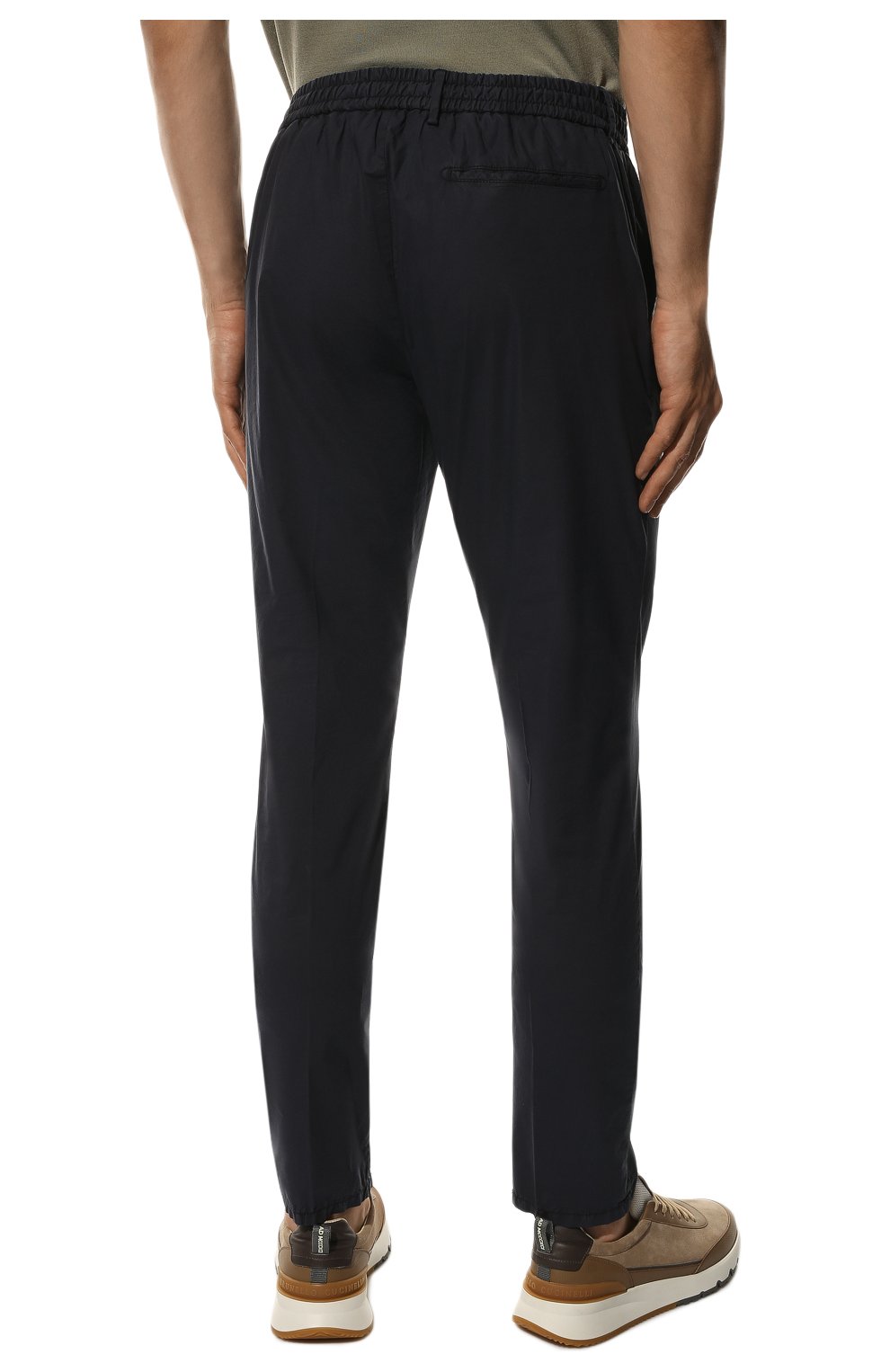 Мужские брюки BERWICH темно-синего цвета, арт. SPIAGGIA/TS0465X | Фото 4 (Длина (брюки, джинсы): Стандартные; Случай: Повседневный; Материал внешний: Хлопок, Лиоцелл, Растительное волокно; Стили: Кэжуэл)