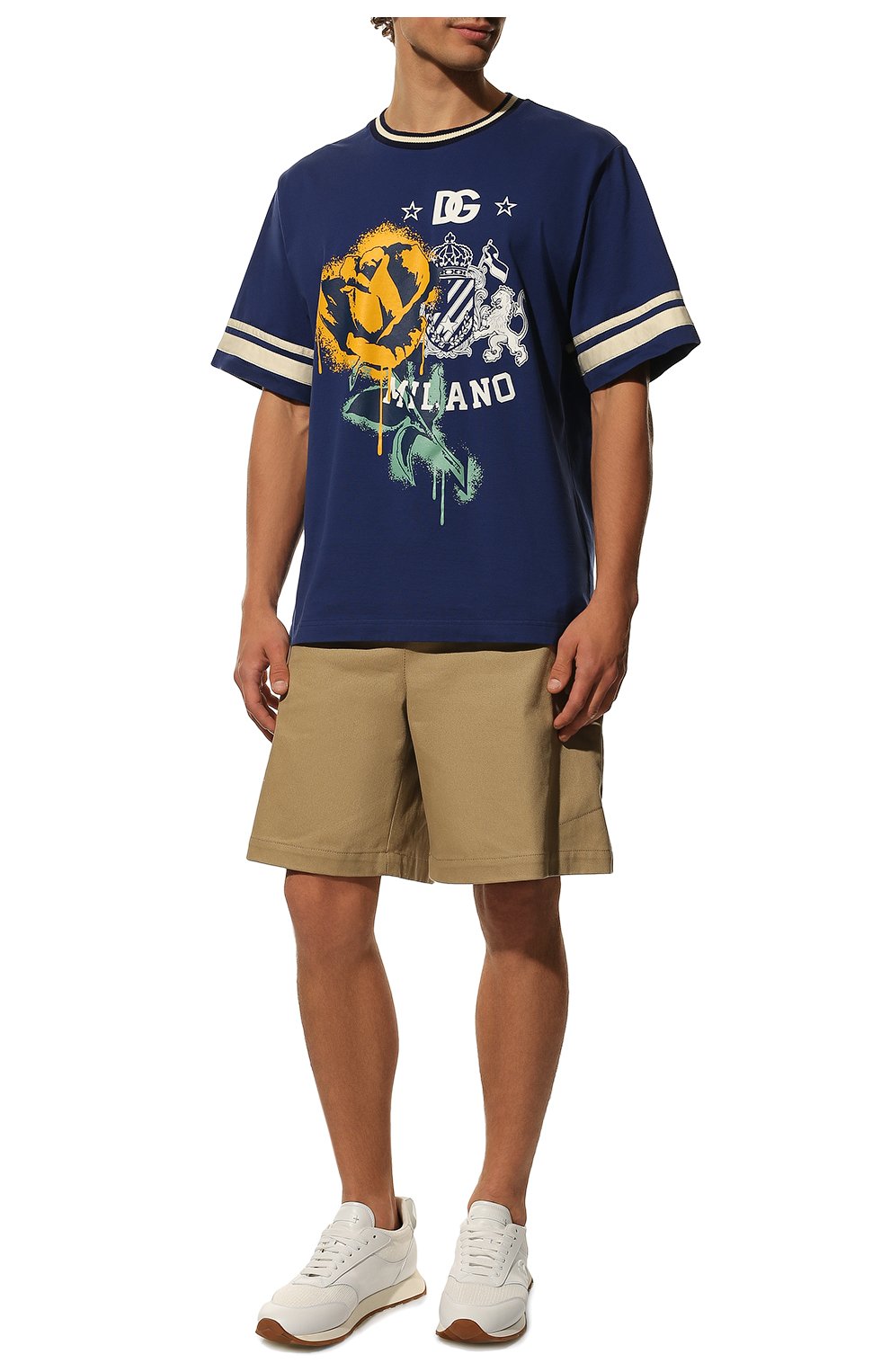 Мужская хлопковая футболка DOLCE & GABBANA синего цвета, арт. G80K8T/HU7MA | Фото 2 (Рукава: Короткие; Длина (для топов): Стандартные; Принт: С принтом; Материал внешний: Хлопок; Стили: Спорт-шик)
