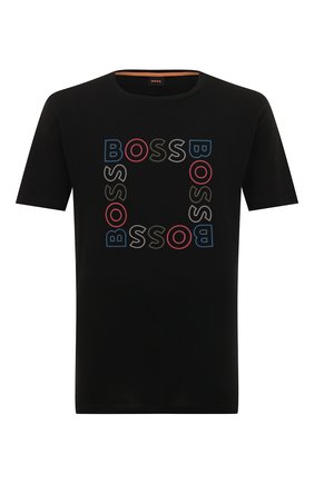 Мужская хлопковая футболка BOSS черного цвета, арт. 50481910 | Фото 1 (Рукава: Короткие; Длина (для топов): Стандартные; Принт: С принтом; Материал внешний: Хлопок; Стили: Кэжуэл)