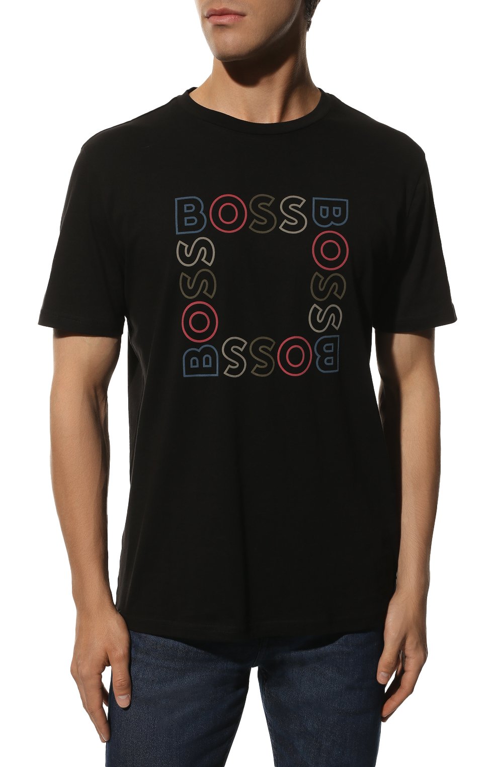 Мужская хлопковая футболка BOSS черного цвета, арт. 50481910 | Фото 3 (Рукава: Короткие; Длина (для топов): Стандартные; Принт: С принтом; Материал внешний: Хлопок; Стили: Кэжуэл)