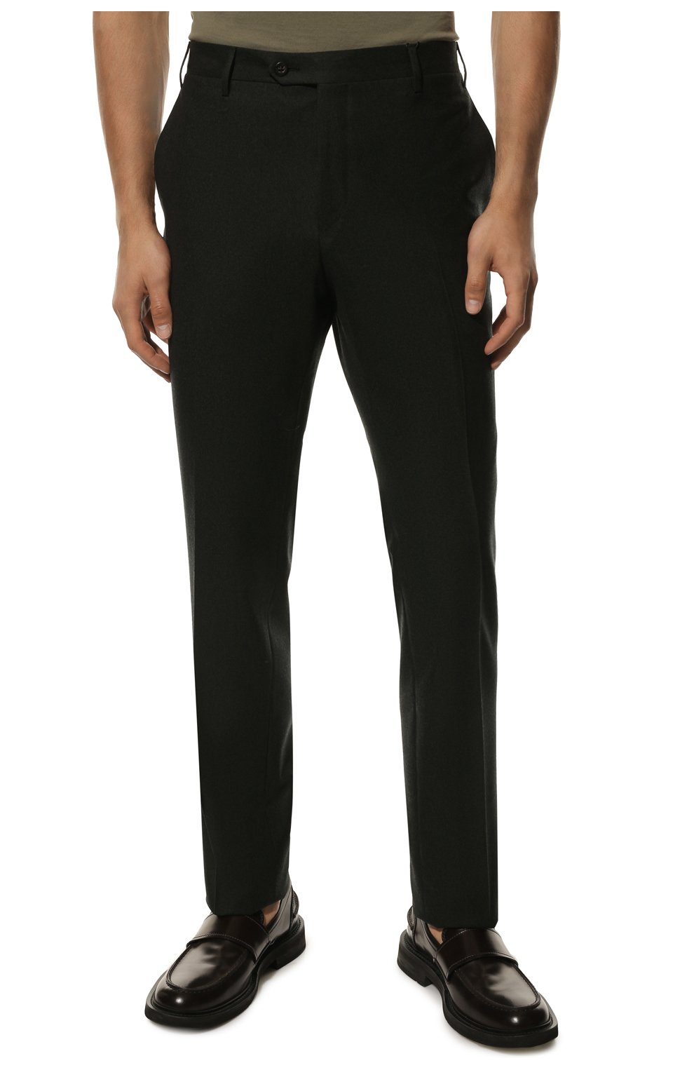 Мужские шерстяные брюки CORNELIANI темно-зеленого цвета, арт. 905B01-2818111/02 | Фото 3 (Материал внешний: Шерсть; Длина (брюки, джинсы): Стандартные; Случай: Повседневный; Материал подклада: Вискоза; Стили: Кэжуэл)