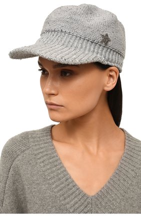 Женская кепка из шерсти и вискозы LORENA ANTONIAZZI светло-серого цвета, арт. A22230CE03B/2834 | Фото 2 (Материал: Шерсть, Текстиль)