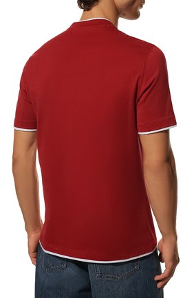 Мужская хлопковая футболка BRUNELLO CUCINELLI красного цвета, арт. M0T618710 | Фото 4 (Рукава: Короткие; Длина (для топов): Стандартные; Принт: С принтом; Материал внешний: Хлопок; Стили: Кэжуэл)