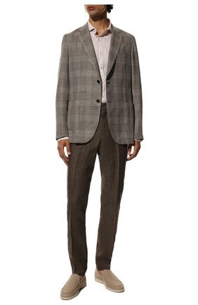 Мужские льняные брюки BERWICH коричневого цвета, арт. SPIAGGIA/LM104 | Фото 2 (Длина (брюки, джинсы): Стандартные; Случай: Повседневный; Материал внешний: Лен; Стили: Кэжуэл)