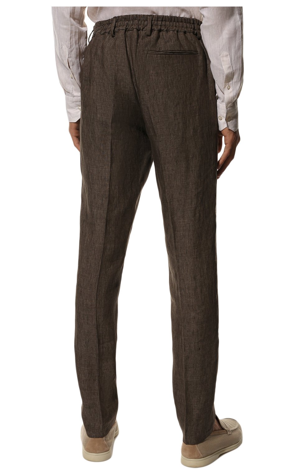 Мужские льняные брюки BERWICH коричневого цвета, арт. SPIAGGIA/LM104 | Фото 4 (Длина (брюки, джинсы): Стандартные; Случай: Повседневный; Материал внешний: Лен; Стили: Кэжуэл)