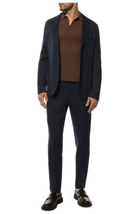 Мужские льняные брюки BERWICH темно-синего цвета, арт. SPIAGGIA/LM104 | Фото 2 (Длина (брюки, джинсы): Стандартные; Материал внешний: Лен; Случай: Повседневный; Стили: Кэжуэл)