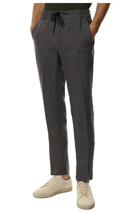 Мужские льняные брюки BERWICH темно-серого цвета, арт. SPIAGGIA/LM104 | Фото 3 (Длина (брюки, джинсы): Стандартные; Случай: Повседневный; Материал внешний: Лен; Стили: Кэжуэл)