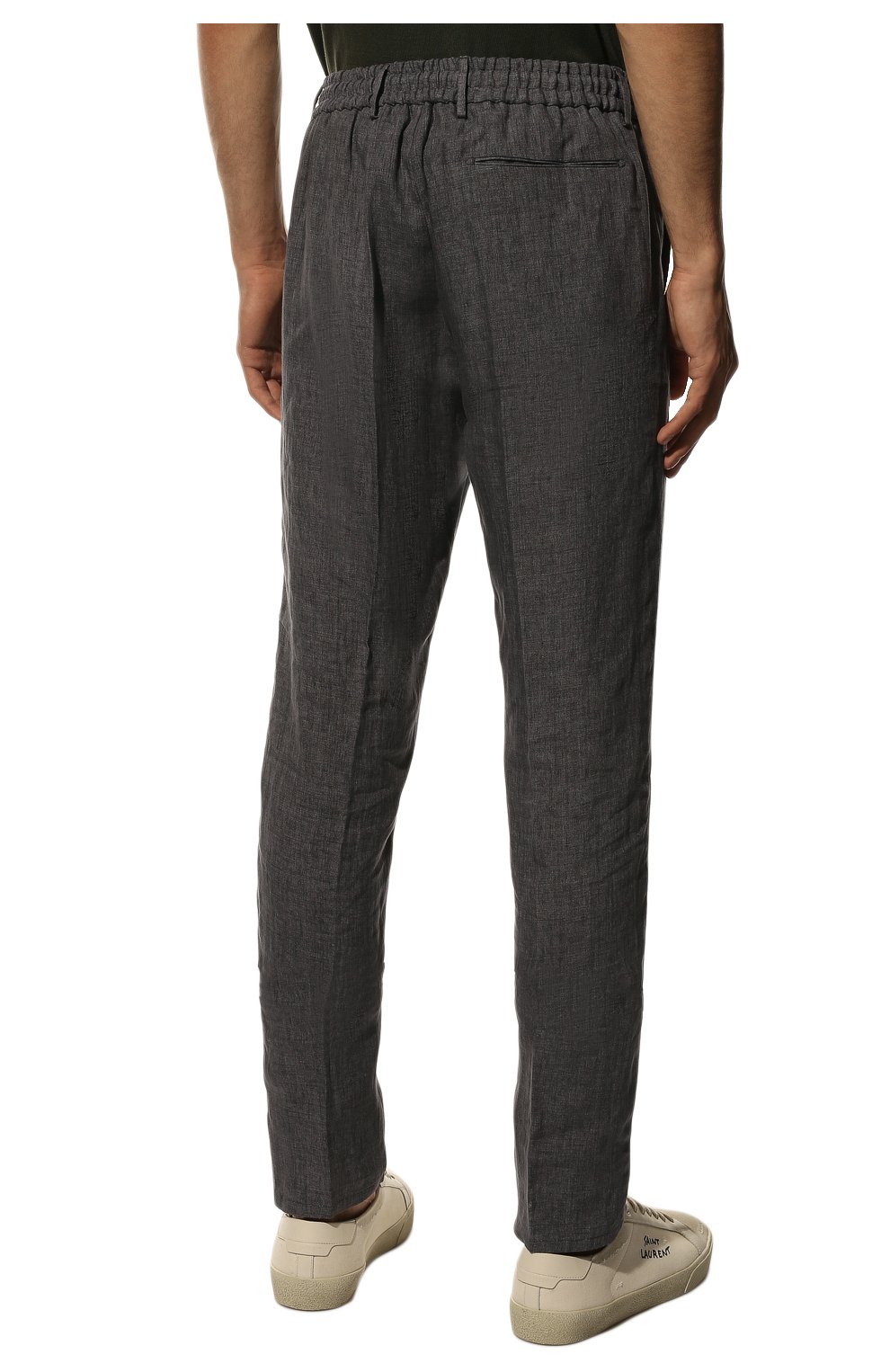 Мужские льняные брюки BERWICH темно-серого цвета, арт. SPIAGGIA/LM104 | Фото 4 (Длина (брюки, джинсы): Стандартные; Случай: Повседневный; Материал внешний: Лен; Стили: Кэжуэл)