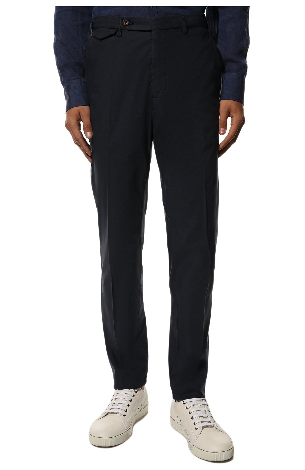 Мужские брюки BERWICH темно-синего цвета, арт. VULCAN0 Z/TS0465X | Фото 3 (Длина (брюки, джинсы): Стандартные; Материал внешний: Хлопок, Лиоцелл, Растительное волокно; Случай: Формальный; Стили: Кэжуэл)