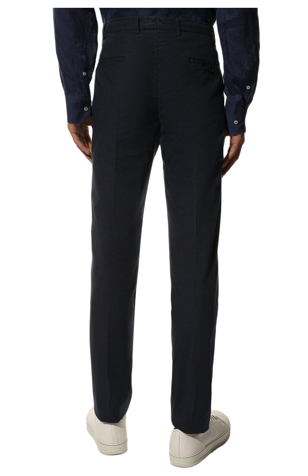 Мужские брюки BERWICH темно-синего цвета, арт. VULCAN0 Z/TS0465X | Фото 4 (Длина (брюки, джинсы): Стандартные; Материал внешний: Хлопок, Лиоцелл, Растительное волокно; Случай: Формальный; Стили: Кэжуэл)