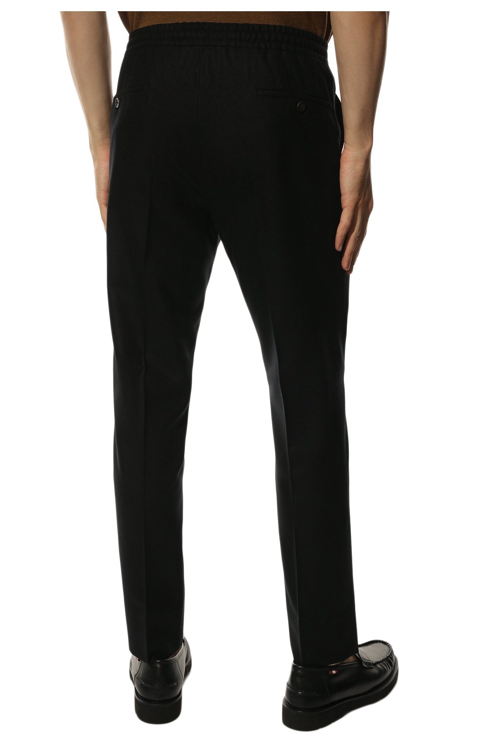 Мужские шерстяные брюки CORNELIANI черного цвета, арт. 904L04-2818117/00 | Фото 4 (Материал внешний: Шерсть; Длина (брюки, джинсы): Стандартные; Случай: Повседневный; Стили: Кэжуэл)