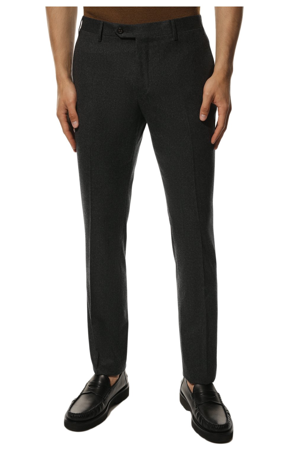 Мужские шерстяные брюки CORNELIANI темно-серого цвета, арт. 905B01-2818111/02 | Фото 3 (Материал внешний: Шерсть; Длина (брюки, джинсы): Стандартные; Стили: Классический; Случай: Формальный; Материал подклада: Вискоза)