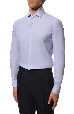 Мужская хлопковая сорочка CORNELIANI синего цвета, арт. 90P002-2811241/00 | Фото 4 (Принт: Клетка; Рукава: Длинные; Длина (для топов): Стандартные; Рубашки М: Slim Fit; Материал внешний: Хлопок; Стили: Классический; Случай: Формальный)