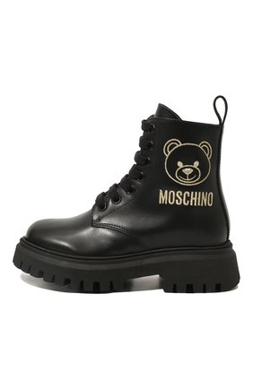 Детские кожаные ботинки MOSCHINO черного цвета, арт. 71837 VAR.1/28-35 | Фото 2 (Материал внешний: Кожа; Материал утеплителя: Натуральный мех)