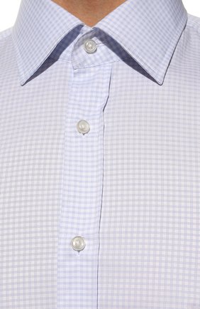 Мужская хлопковая сорочка BOSS синего цвета, арт. 50473906 | Фото 6 (Принт: Клетка; Воротник: Кент; Рукава: Короткие; Длина (для топов): Стандартные; Рубашки М: Slim Fit; Материал внешний: Хлопок; Стили: Классический; Случай: Формальный)