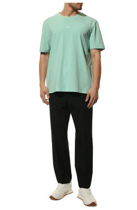 Мужская хлопковая футболка BOSS бирюзового цвета, арт. 50473278 | Фото 2 (Рукава: Короткие; Материал внешний: Хлопок; Длина (для топов): Стандартные; Принт: С принтом; Стили: Кэжуэл)