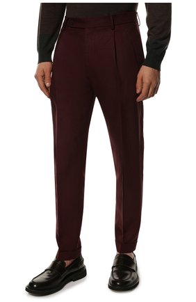 Мужские льняные брюки BERWICH бордового цвета, арт. RETR0 THECA 1P/SP1533 | Фото 3 (Длина (брюки, джинсы): Стандартные; Случай: Повседневный; Материал внешний: Лен; Стили: Кэжуэл)
