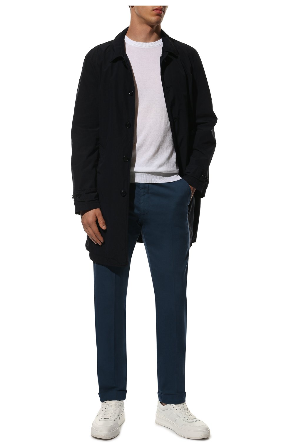 Мужские брюки из хлопка и шелка BERWICH синего цвета, арт. VULCAN0 Z/TF0599X | Фото 2 (Силуэт М (брюки): Чиносы; Длина (брюки, джинсы): Стандартные; Случай: Повседневный; Материал внешний: Хлопок; Стили: Кэжуэл)