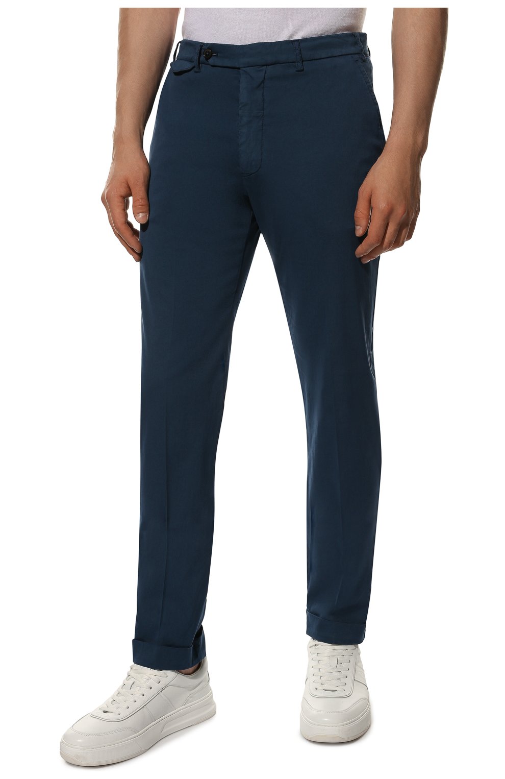 Мужские брюки из хлопка и шелка BERWICH синего цвета, арт. VULCAN0 Z/TF0599X | Фото 3 (Силуэт М (брюки): Чиносы; Длина (брюки, джинсы): Стандартные; Случай: Повседневный; Материал внешний: Хлопок; Стили: Кэжуэл)