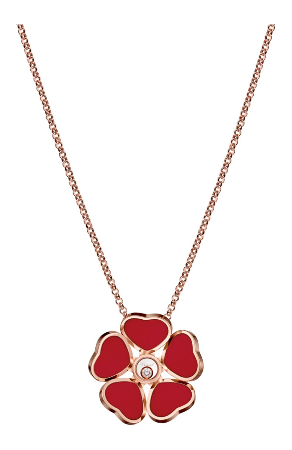 Женские кулон happy hearts flowers CHOPARD бесцветного цвета, арт. 79A085-5811 | Фото 1 (Драгоценные камни: Бриллианты; Материал сплава: Розовое золото)
