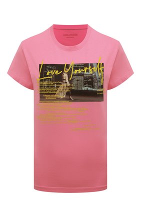 Женская хлопковая футболка ZADIG&VOLTAIRE розового цвета, арт. JWTS00013 | Фото 1 (Материал внешний: Хлопок; Длина (для топов): Стандартные; Рукава: Короткие; Стили: Спорт-шик; Принт: С принтом; Женское Кросс-КТ: Футболка-одежда)