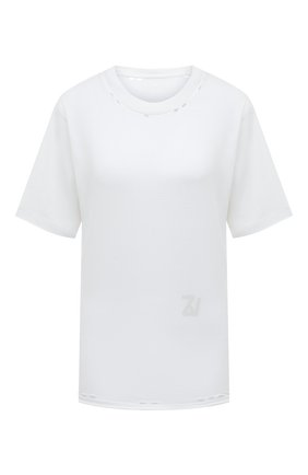 Женская хлопковая футболка ZADIG&VOLTAIRE белого цвета, арт. JWTS00074 | Фото 1 (Материал внешний: Хлопок; Рукава: Короткие; Длина (для топов): Стандартные; Женское Кросс-КТ: Футболка-одежда; Принт: Без принта; Стили: Минимализм)