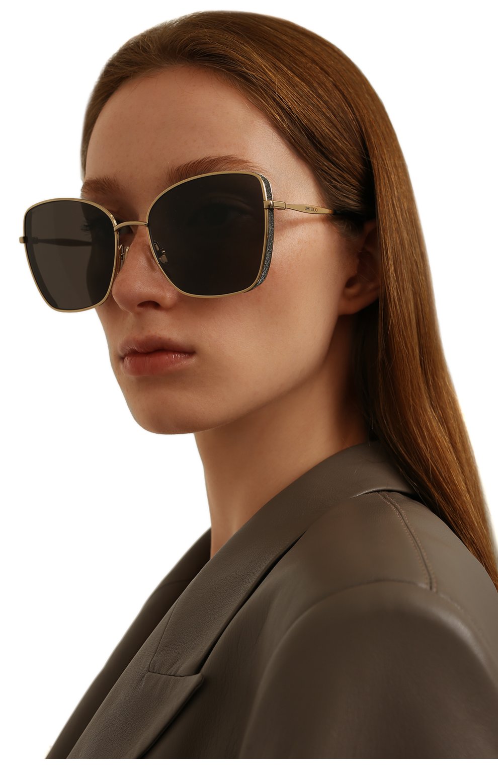 Женские солнцезащитные очки JIMMY CHOO золотого цвета, арт. ALEXIS 2M2 | Фото 2 (Тип очков: С/з; Материал: Металл; Очки форма: Квадратные)