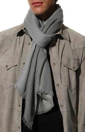 Мужской кашемировый шарф LORO PIANA серого цвета, арт. FAE7999 | Фото 2 (Материал: Текстиль, Шерсть, Кашемир)