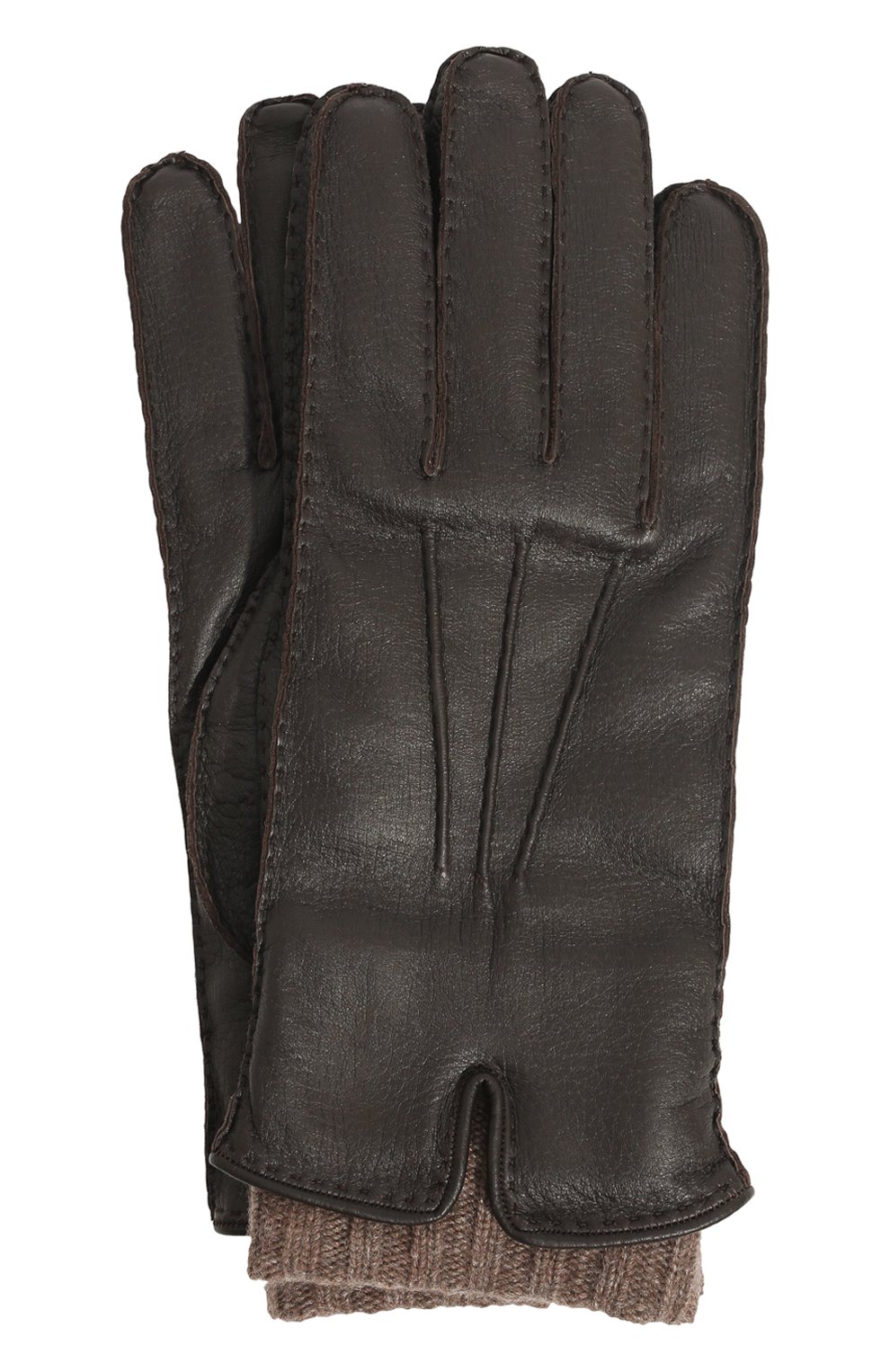 Мужские кожаные перчатки FEDELI темно-коричневого цвета, арт. 5UI01002 | Фото 1 (Материал: Натуральная кожа; Мужское Кросс-КТ: Кожа и замша)