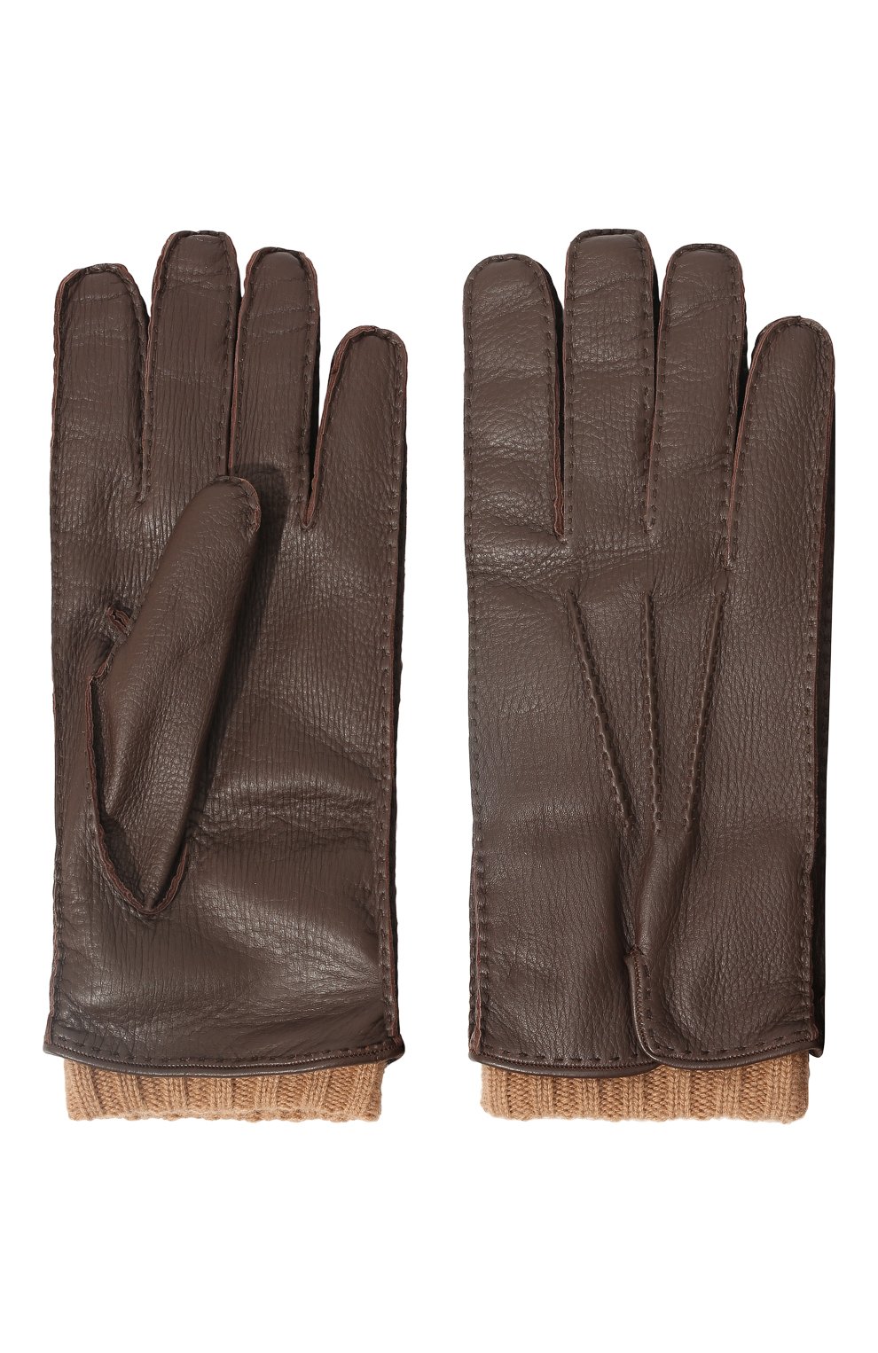Мужские кожаные перчатки FEDELI коричневого цвета, арт. 5UI01002 | Фото 2 (Материал: Натуральная кожа; Мужское Кросс-КТ: Кожа и замша)