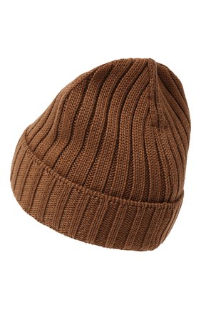 Мужская шерстяная шапка C.P. COMPANY коричневого цвета, арт. 13CMAC120A-005509A | Фото 2 (Материал: Шерсть, Текстиль; Кросс-КТ: Трикотаж)