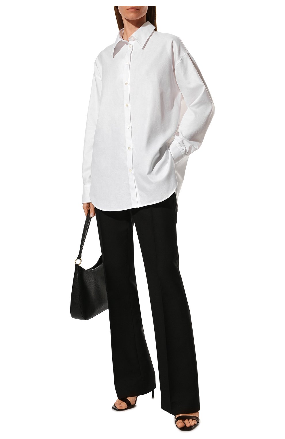 Женская хлопковая рубашка NOBLE&BRULEE белого цвета, арт. NB11615/35 | Фото 2 (Рукава: Длинные; Принт: Без принта; Женское Кросс-КТ: Рубашка-одежда; Длина (для топов): Удлиненные; Материал внешний: Хлопок; Стили: Классический)