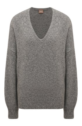 Женский свитер BOSS серого цвета, арт. 50478295 | Фото 1 (Материал внешний: Синтетический материал, Шерсть; Длина (для топов): Стандартные; Рукава: Длинные)