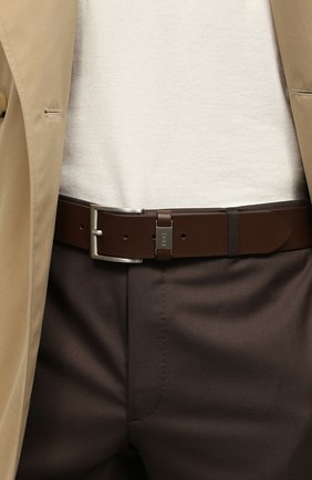 Мужской кожаный ремень BOSS темно-коричневого цвета, арт. 50475116 | Фото 2 (Случай: Повседневный, Формальный; Материал: Натуральная кожа)