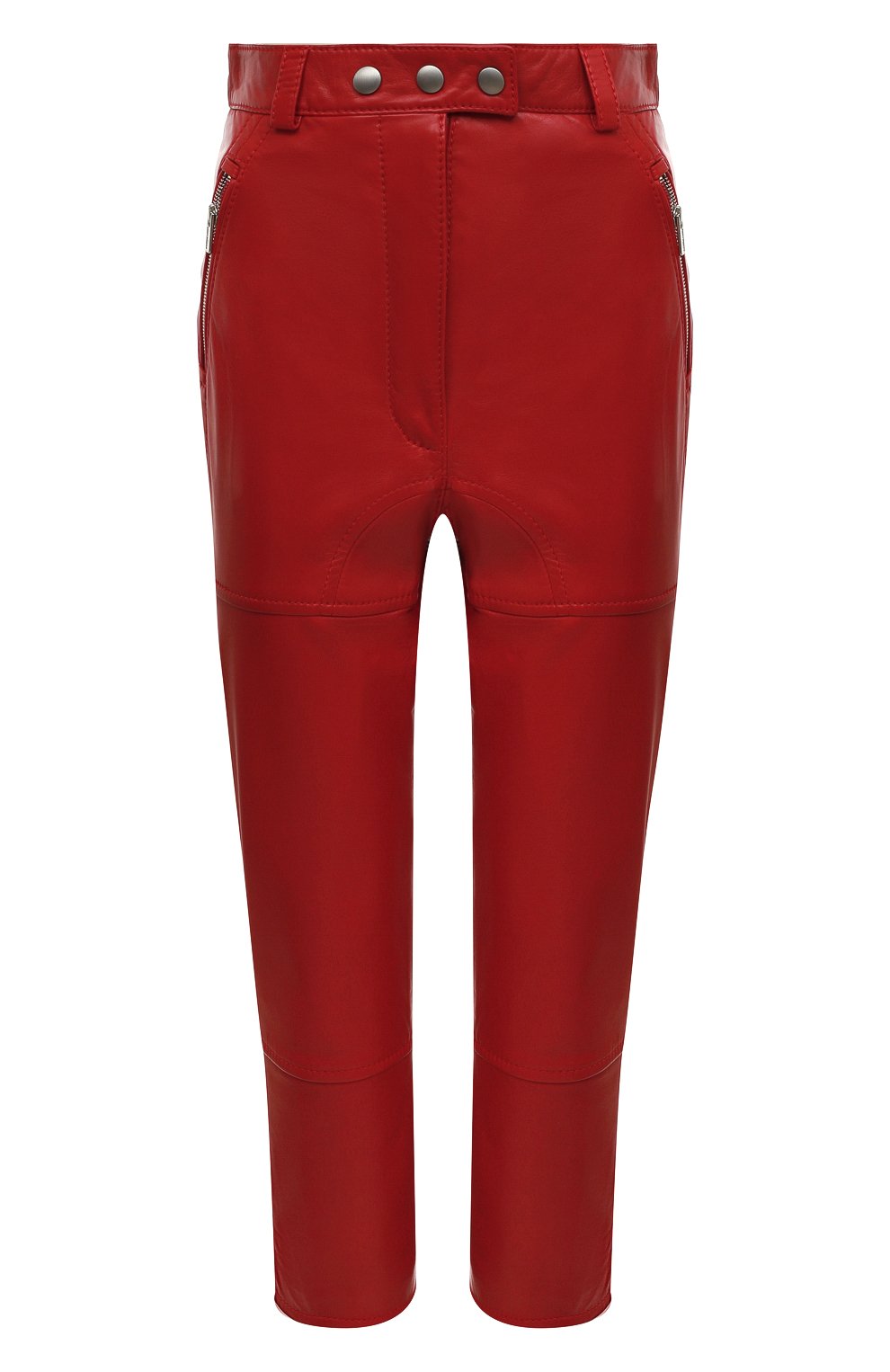 Женские кожаные брюки MIU MIU красного цвета, арт. MPP326-038-F0011 | Фото 1 (Женское Кросс-КТ: Брюки-одежда, Кожаные брюки; Стили: Гранж; Материал внешний: Натуральная кожа; Силуэт Ж (брюки и джинсы): Узкие; Длина (брюки, джинсы): Укороченные)