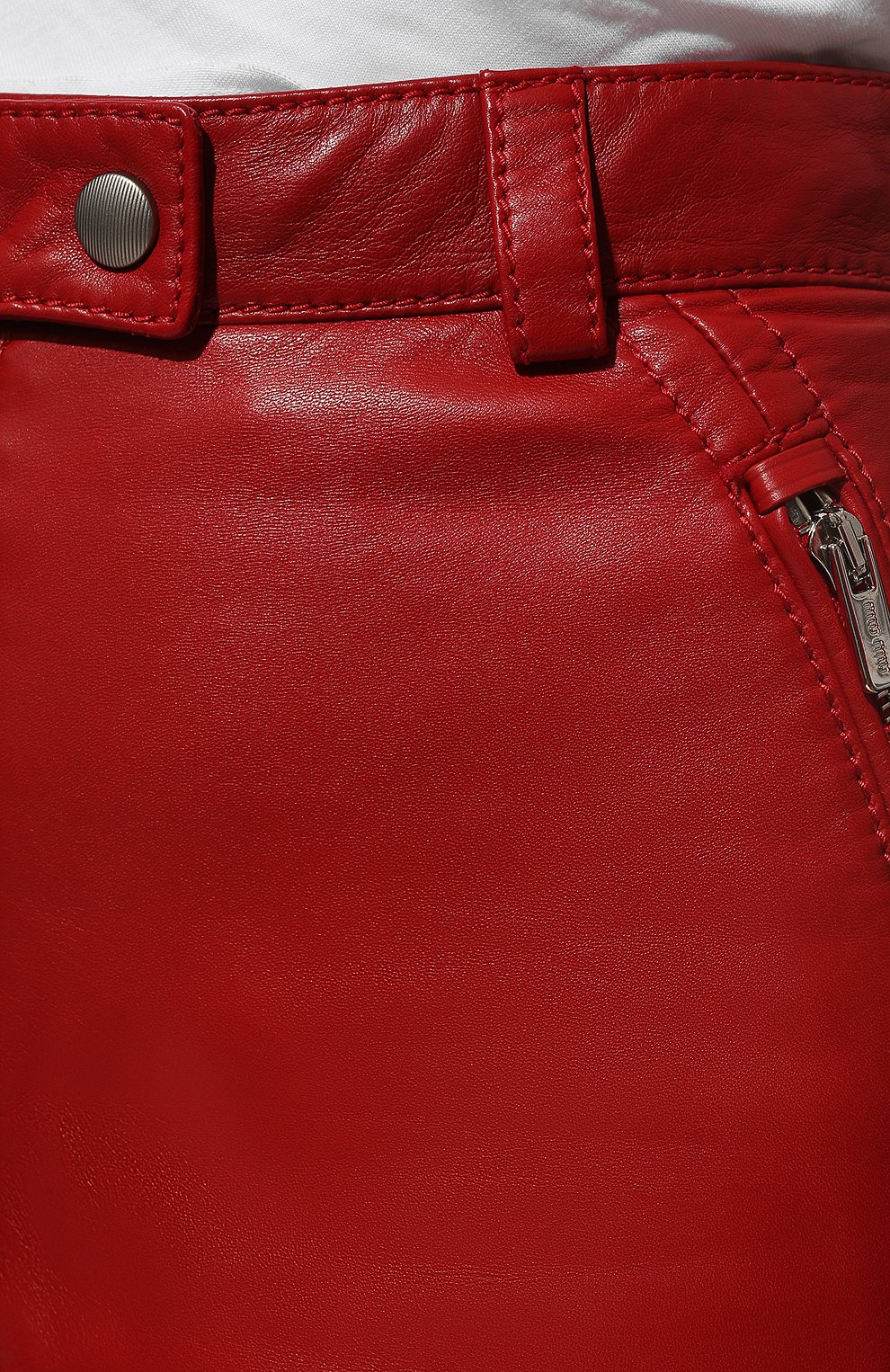 Женские кожаные брюки MIU MIU красного цвета, арт. MPP326-038-F0011 | Фото 5 (Женское Кросс-КТ: Брюки-одежда, Кожаные брюки; Стили: Гранж; Материал внешний: Натуральная кожа; Силуэт Ж (брюки и джинсы): Узкие; Длина (брюки, джинсы): Укороченные)