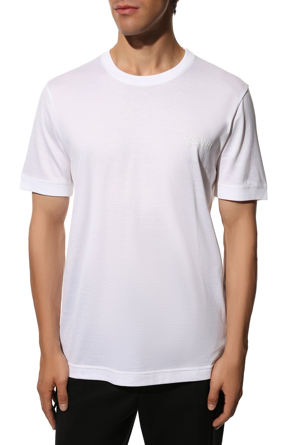 Мужская хлопковая футболка KNT белого цвета, арт. UMM0269 | Фото 3 (Принт: Без принта; Рукава: Короткие; Длина (для топов): Стандартные; Материал внешний: Хлопок; Стили: Кэжуэл)
