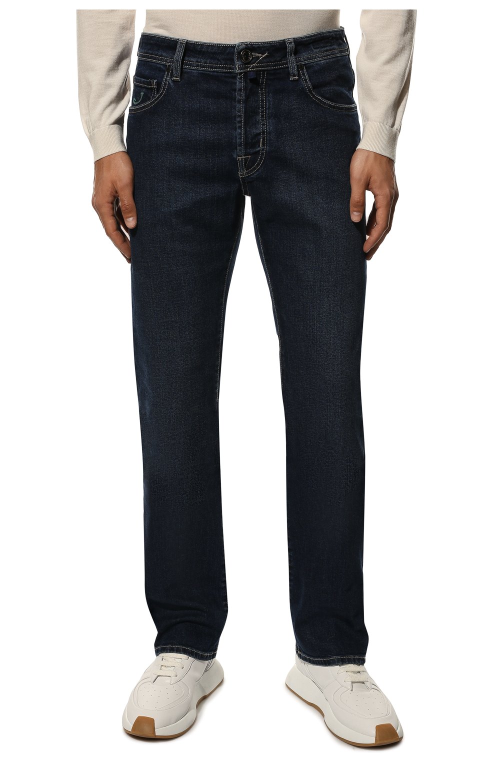 Мужские джинсы JACOB COHEN темно-синего цвета, арт. U Q M05 32 S 3868/285D | Фото 3 (Силуэт М (брюки): Прямые; Кросс-КТ: Деним; Длина (брюки, джинсы): Стандартные; Материал внешний: Хлопок, Деним; Стили: Кэжуэл)