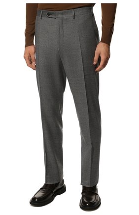 Мужские шерстяные брюки CANALI серого цвета, арт. 71019/BF03994 | Фото 3 (Материал внешний: Шерсть; Длина (брюки, джинсы): Стандартные; Случай: Повседневный; Стили: Кэжуэл)