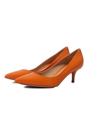 Женские кожаные туфли GIANVITO ROSSI оранжевого цвета, арт. G20336.55RIC.VITMANG | Фото 1 (Материал внешний: Кожа; Каблук высота: Низкий; Материал внутренний: Натуральная кожа; Каблук тип: Шпилька)