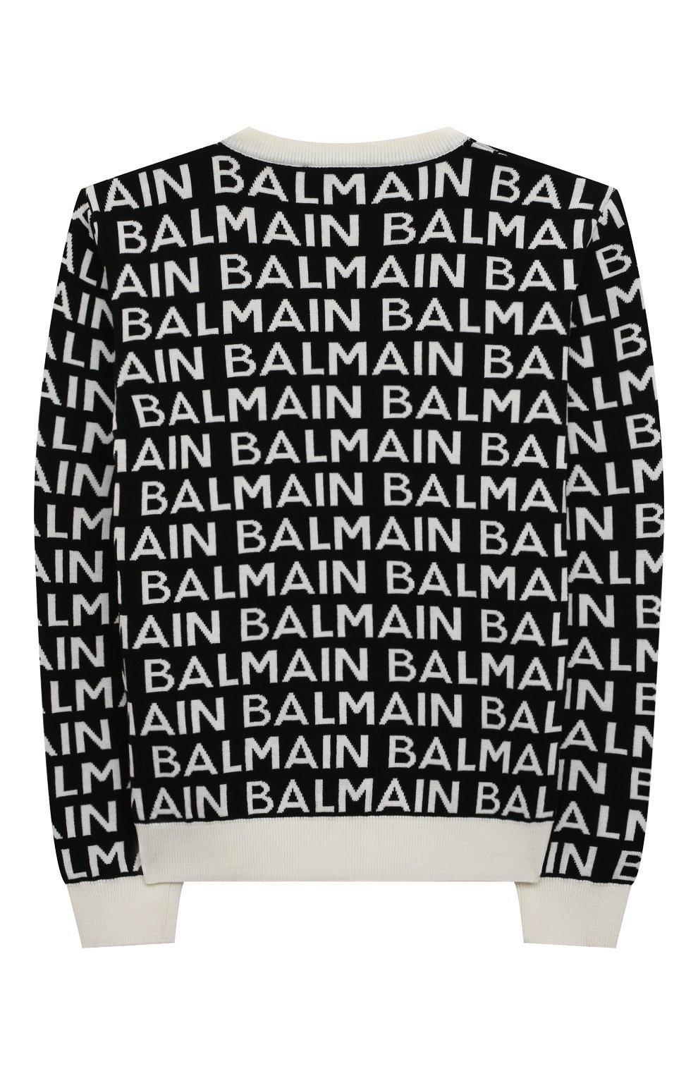 Детский шерстяной пуловер BALMAIN черного цвета, арт. 6R9O10 | Фото 2 (Материал внешний: Шерсть; Рукава: Длинные; Мальчики Кросс-КТ: Пуловер-одежда)