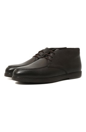Мужские кожаные ботинки DOUCAL'S темно-коричневого цвета, арт. DU2713ED0-UM019TM00 | Фото 1 (Материал внешний: Кожа; Материал утеплителя: Натуральный мех; Мужское Кросс-КТ: Ботинки-обувь; Стили: Кэжуэл)