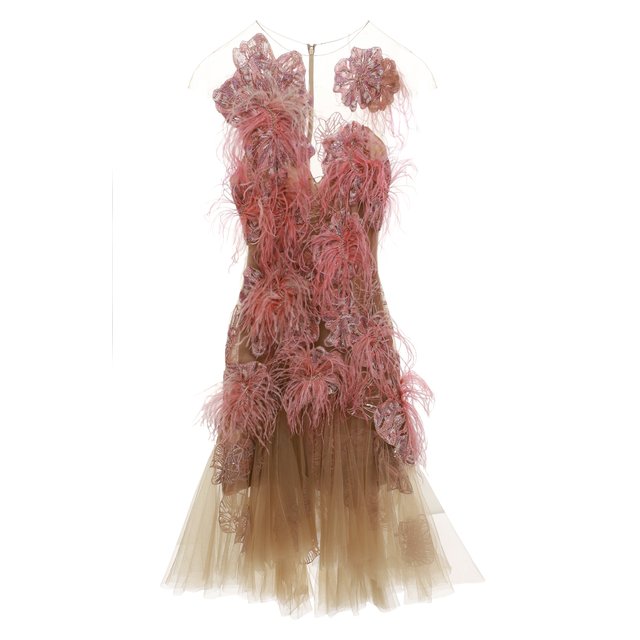 фото Платье с отделкой перьями и пайетками marchesa