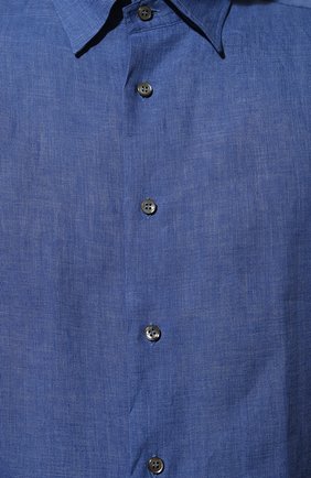 Мужская льняная рубашка BRIONI синего цвета, арт. SCDG0L/P9111 | Фото 5 (Воротник: Кент; Рукава: Короткие; Случай: Повседневный; Длина (для топов): Стандартные; Материал внешний: Лен; Принт: Однотонные; Стили: Кэжуэл)