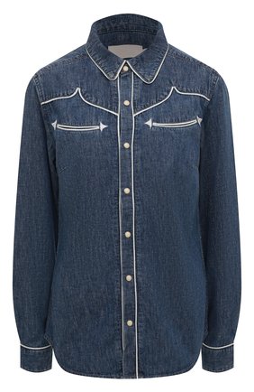 Женская джинсовая рубашка BOYISH синего цвета, арт. 483241 | Фото 1 (Длина (для топов): Стандартные; Материал внешний: Хлопок; Рукава: Длинные)