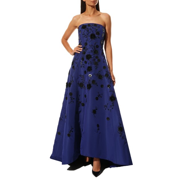 фото Шелковое платье с отделкой бисером и перьями oscar de la renta