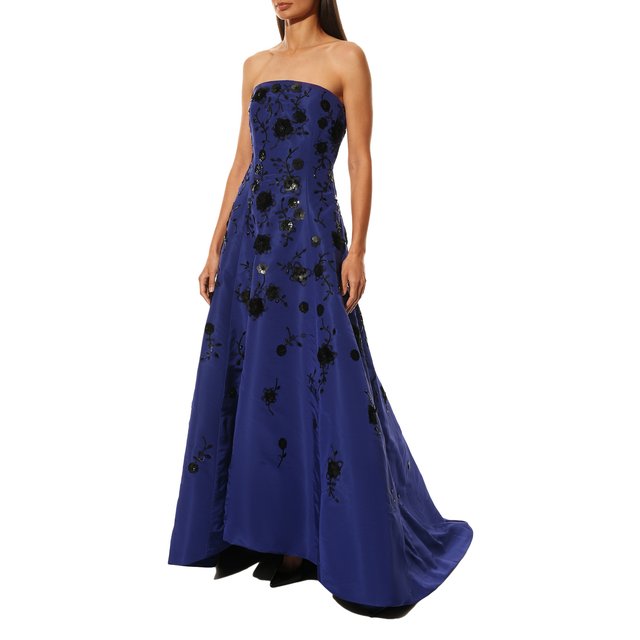 фото Шелковое платье с отделкой бисером и перьями oscar de la renta