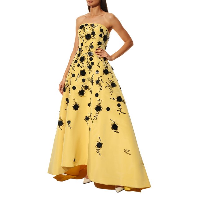 фото Шелковое платье с отделкой бисером и перьями oscar de la renta